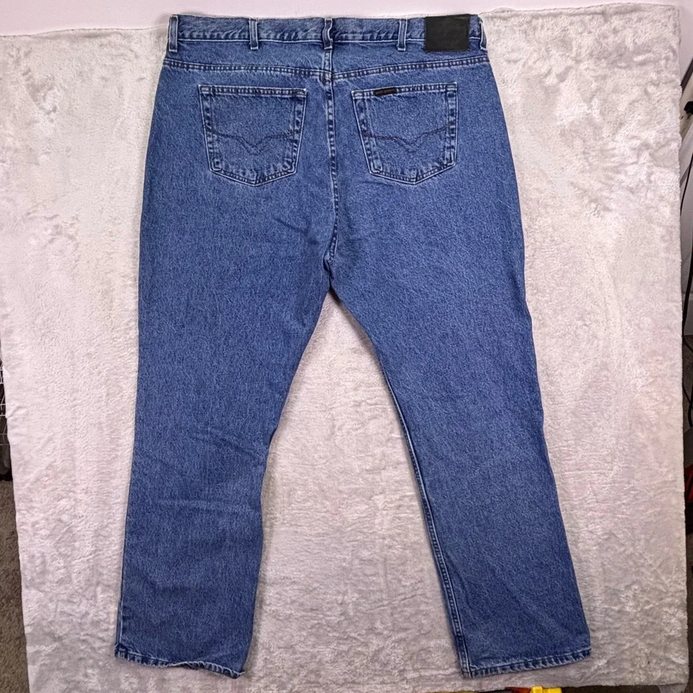 Harley Davidson Mens Jeans 44x32 Blue Straight Leg Denim Embroidered Logo 99026N
